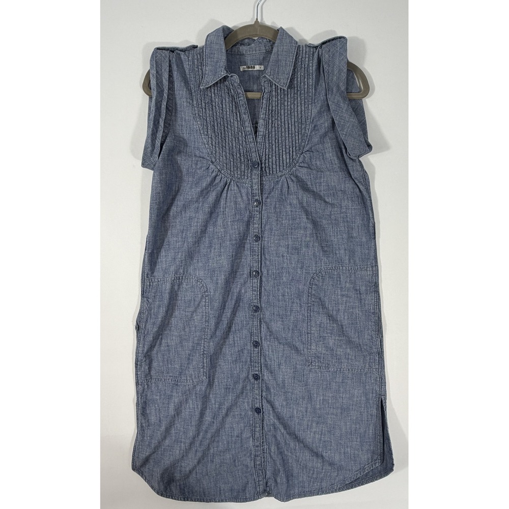 Gap 1969 Shirt Dress Women S Blue Excellent Cotton Chambray Pintuck Sleeveless